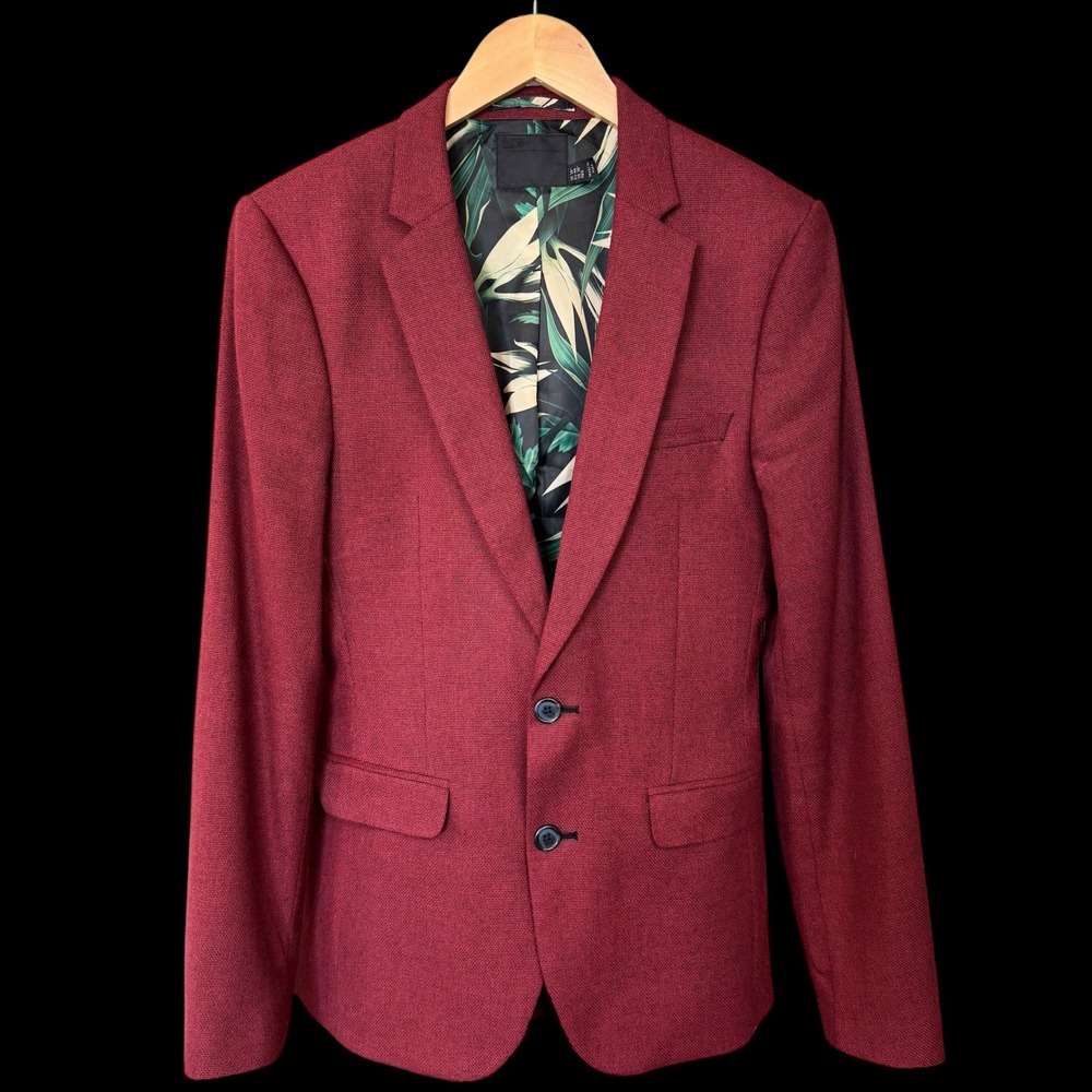 ASOS Men's Burgundy Textured Blazer Jacket‎ Tropical Lining Slim Fit US 36